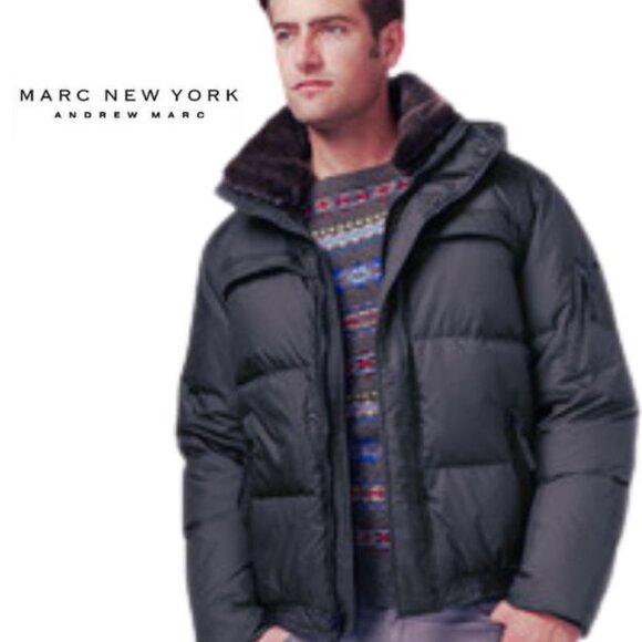 Black Friday Sales! Andrew Marc Men's Down Jacket, Black Puffer Winter Coat - Picture 1 of 9